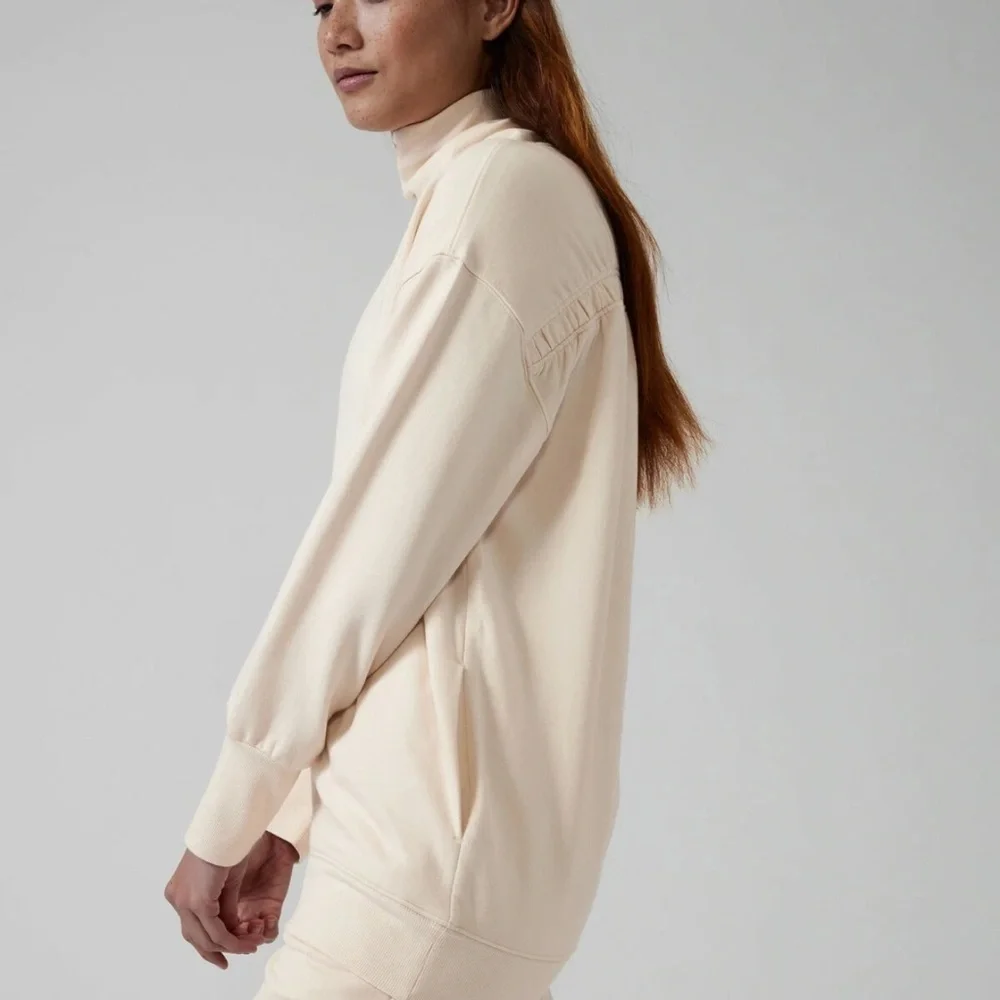 Athleta Balance Cinch Turtleneck Sweatshirt Women’s XXS Chantilly Cream Pockets - Picture 3 of 12